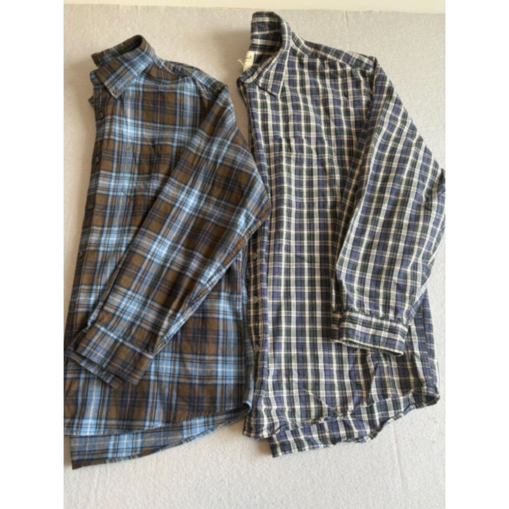 Lot of 2 Eddie Bauer Mens XXL Flannel Plaid Button Down Shirts 100% Cotton